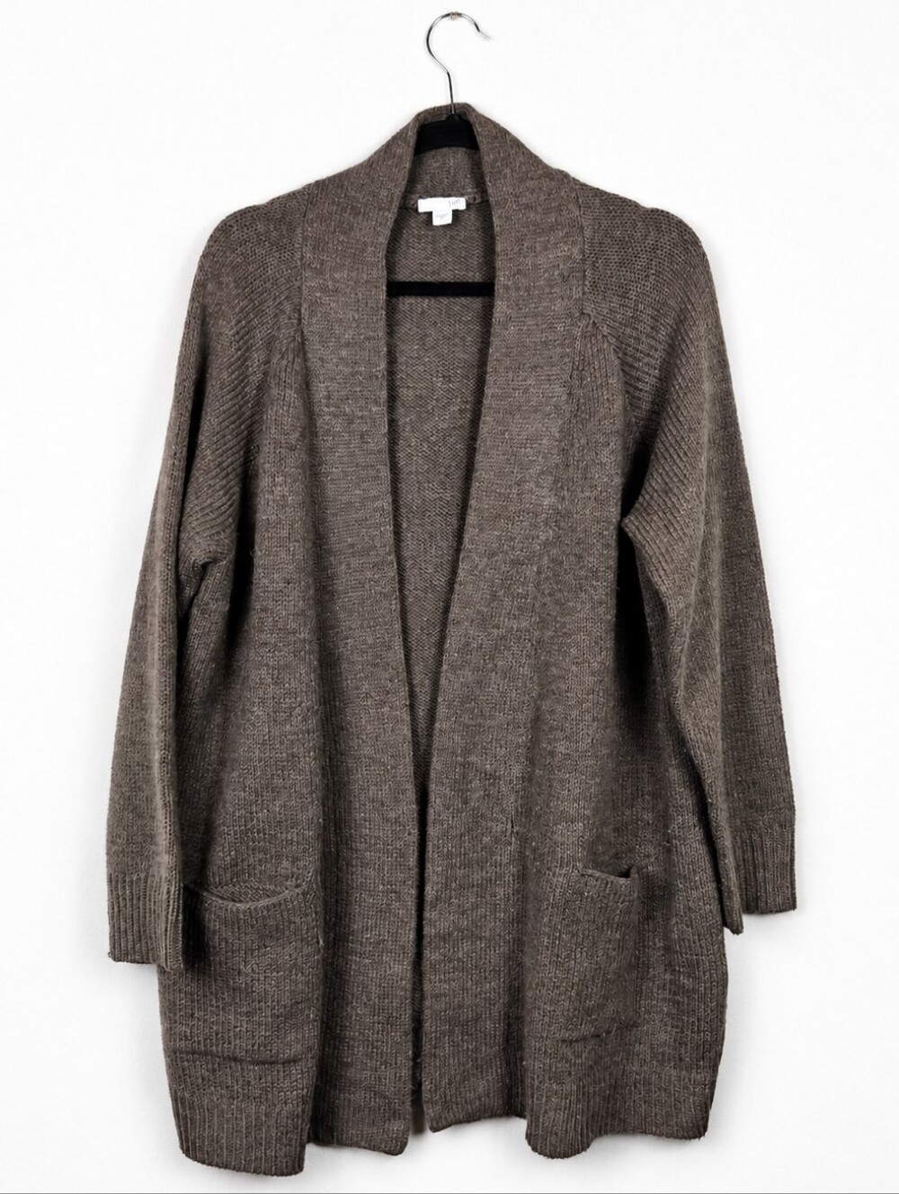 J.Jill Wool Blend Long Cardigan L Brown Shawl Collar Lagenlook Coastal Grandma